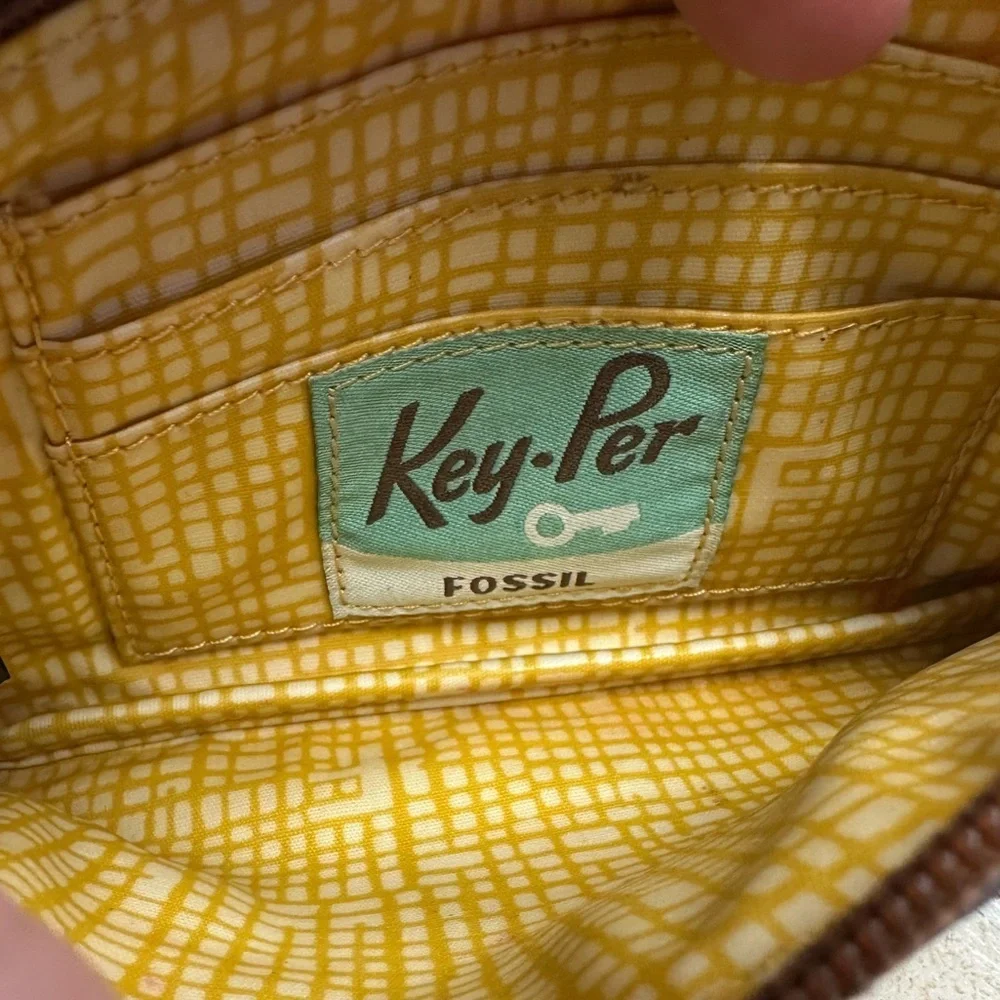 Fossil Key-Per Multicolor Canvas Leather Wristlet Clutch